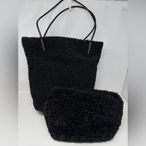 Anthropologie Sherpa Akimbo Tote Bag with Pouch Black